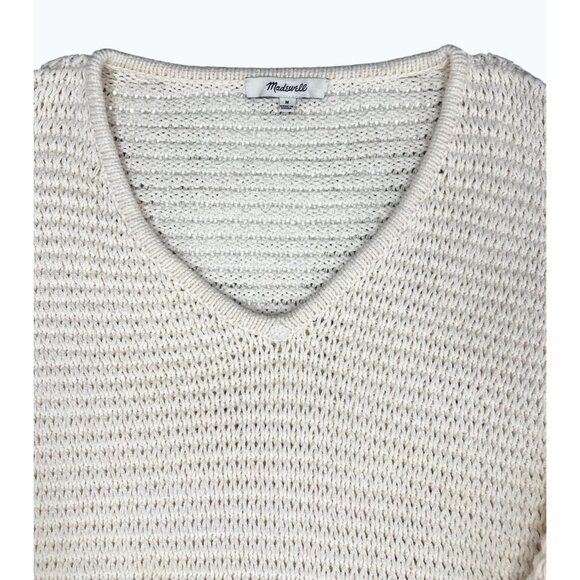 Madewell Breezeway Pullover Ivory Knit V-Neck Cropped Sweater Womens Medium - Picture 9 of 14